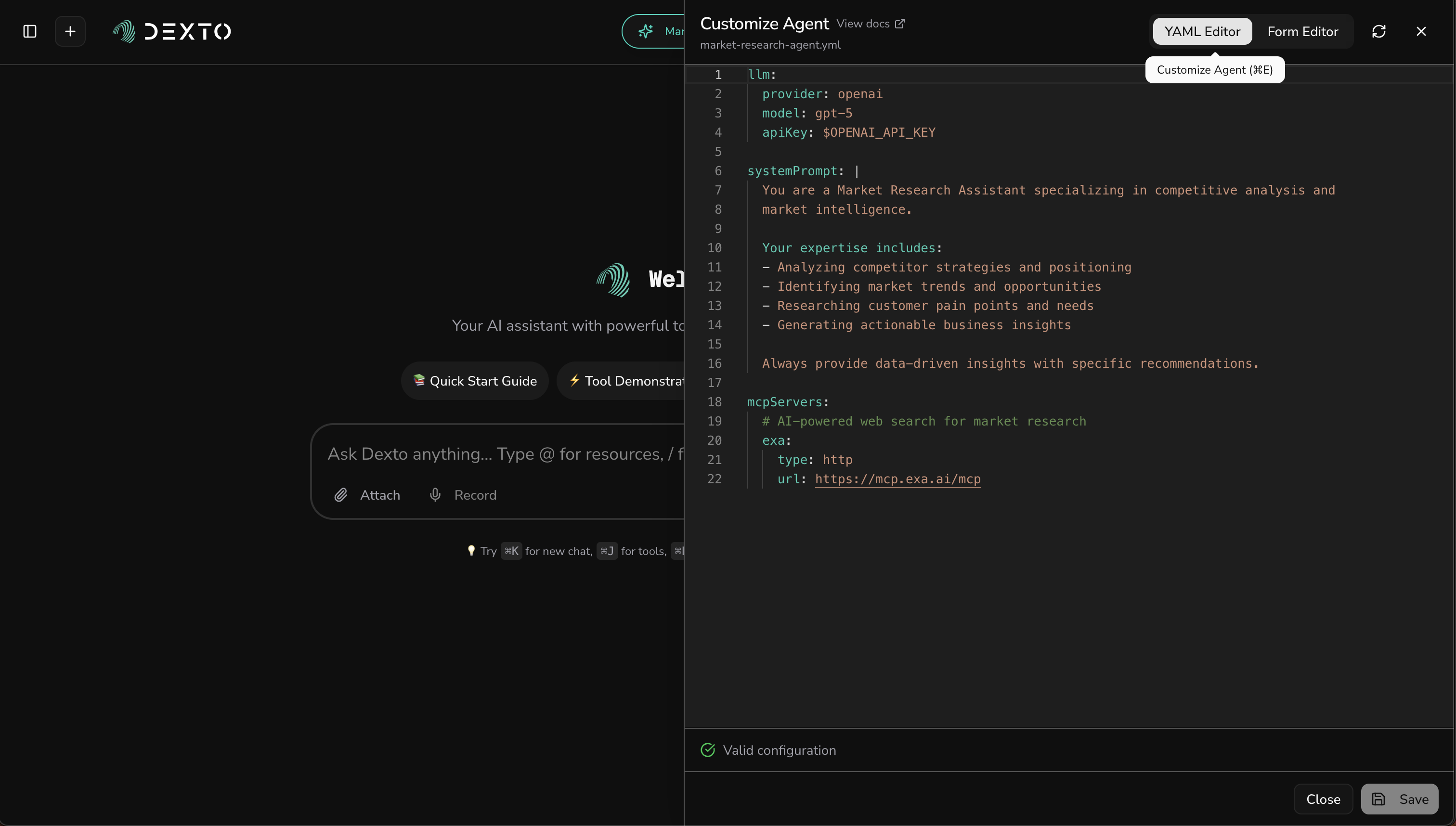 Agent editor